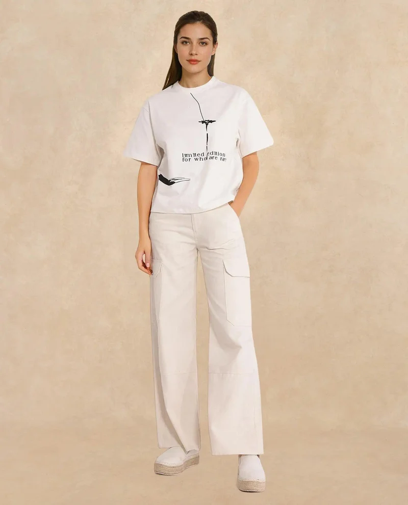 Rareism Women's Essential Graphic Print Cotton T-Shirt