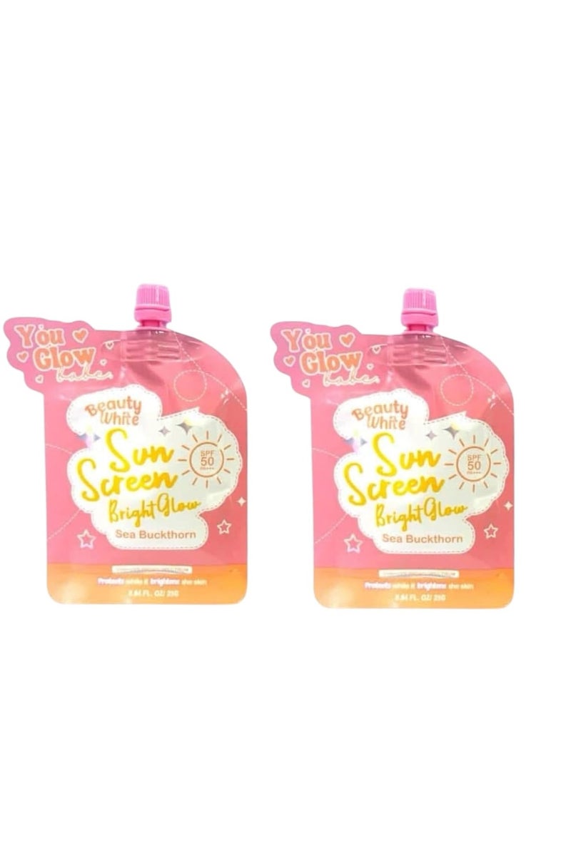Glow You Glow Babe Beauty Protector solar blanco, SPF 50, espino cerval de mar y polimnia Sonchifolia, brillo y protección UV, 0.84 onzas líquidas (paquete doble) 