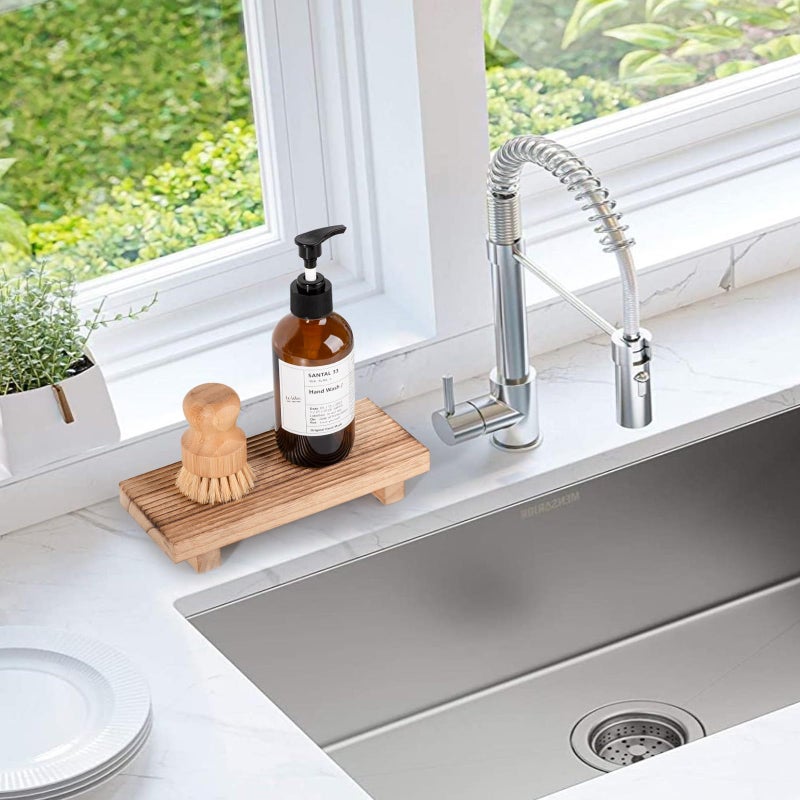 zoocatia Bathroom Tray Farmhouse Decor Pedestal Stand Wood Riser Display Kitchen Accessories Soap Holder for Sink, Counter, Vanity, 8.7 * 3.6 Brown - Image 4