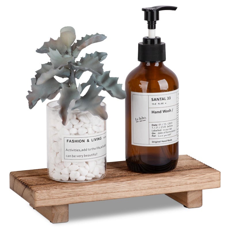 zoocatia Bathroom Tray Farmhouse Decor Pedestal Stand Wood Riser Display Kitchen Accessories Soap Holder for Sink, Counter, Vanity, 8.7 * 3.6 Brown - Image 1