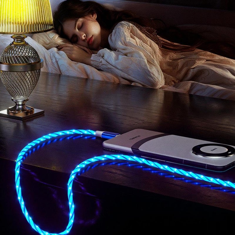 IHAO كابل شاحن IHAO من USB A إلى Type C PD بقوة 60 واط سريع الشحن مع إضاءة LED مرئية باردة متدفقة لجميع أجهزة USB C - 39 بوصة أزرق نجمي - Image 2