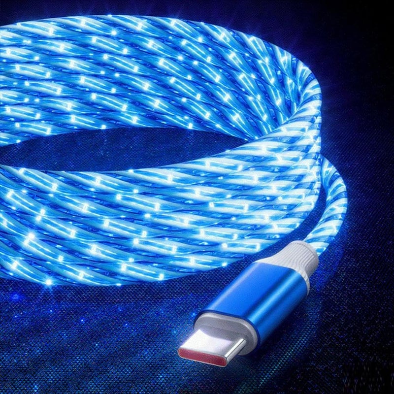 IHAO كابل شاحن IHAO من USB A إلى Type C PD بقوة 60 واط سريع الشحن مع إضاءة LED مرئية باردة متدفقة لجميع أجهزة USB C - 39 بوصة أزرق نجمي - Image 4