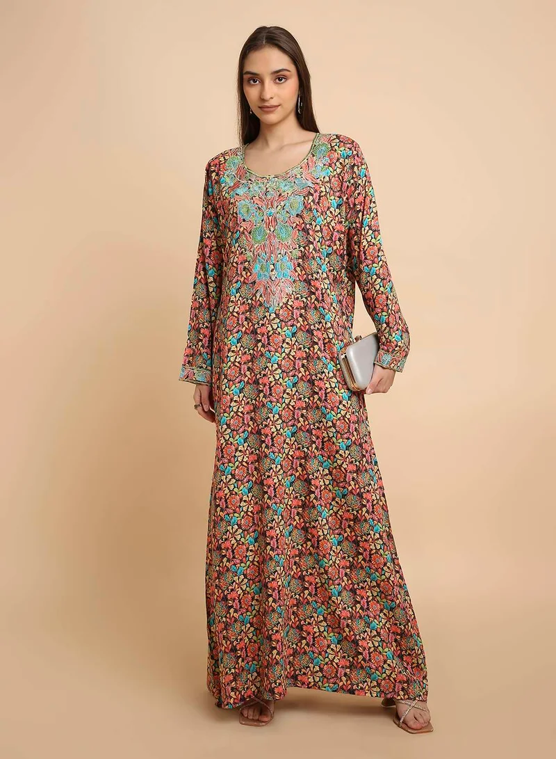 HANA & SARA Fashionable Arabic Mukhawar Jalabiya in Pure Silk Cotton with Head Scarf