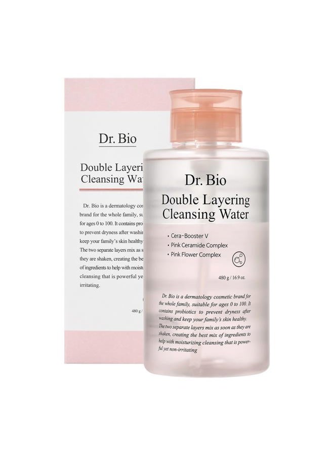 Dr.Bio Dr. Bio Double Layering Cleansing Water (16.9oz/480ml) | Face Cleanser and Makeup Remover, Micellar Cleansing Water for Sensitive Skin, Probiotic Soothing and Hydration, Korean Skin Care, Vegan  - Image 1