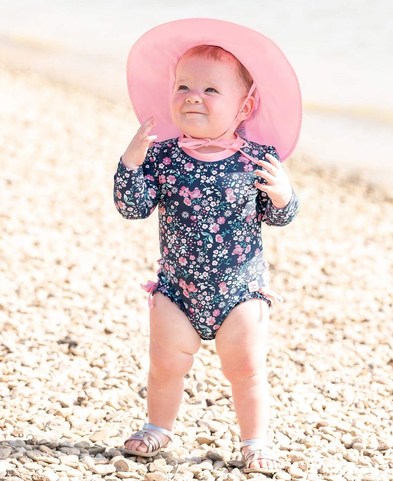 RuffleButts Baby Girls UPF 50+ Sun Protection Floral Printed Long Sleeve One Piece Rash Guard Swimsuit with Zipper - Moonlit Meadow, 6-12m - Image 4