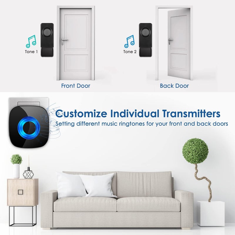 PHYSEN Store Wireless Doorbell for Home, Waterproof Door Chime Kit Operating at 1300-ft 58 Adjustable Melodies & 5 Volume Levels - Door Bell Wireless with LED Strobe, 2 Push Buttons + 4 Plug in Receivers - Image 4