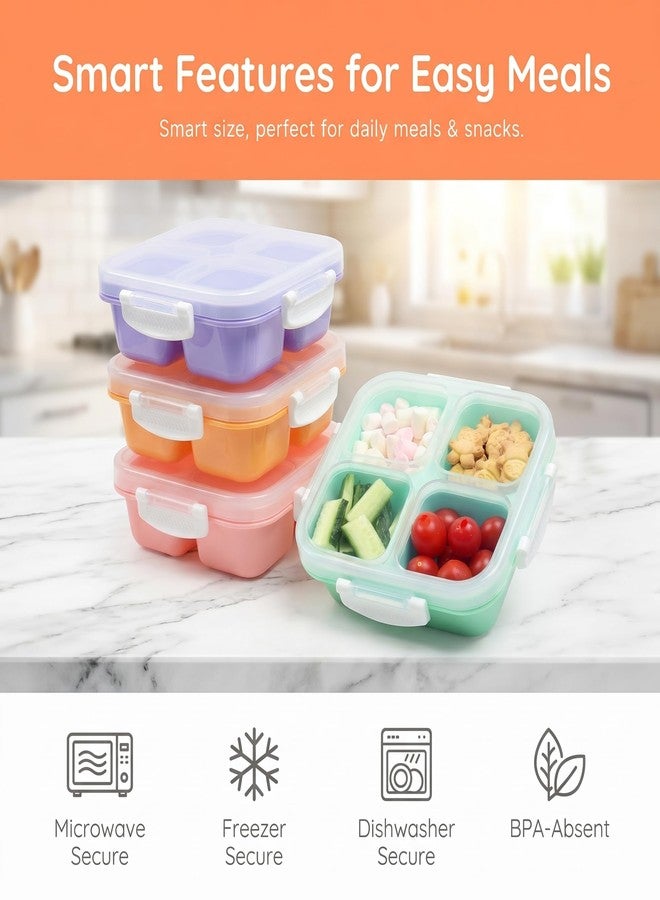 EONJOE 4-pack Small Snackle Box Container Dishwasher Safe Bpa Free 4 Compartments Snack Containers for Travel Road Trip Kids School Adult Work - Image 3