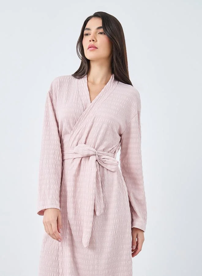 ستايلي Styli Textured Jersey Broad Edge Robe