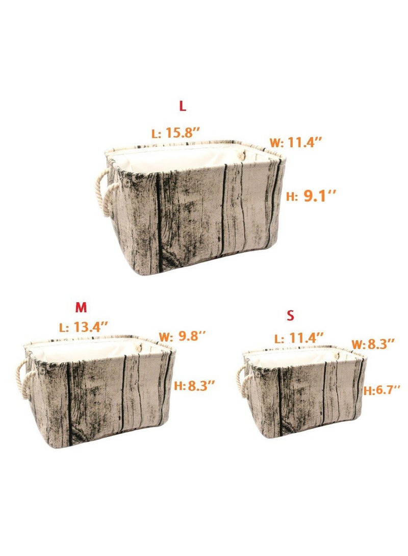 جيكون أنيق جذع شجرة تصميم الخشب الحبوب مستطيلة سلة التخزين قابل للغسل نسيج القطن الحضانة تعوق مع مقابض حبل ، ديكور ومريحة لغرف الأطفال (متوسطة) - Image 5