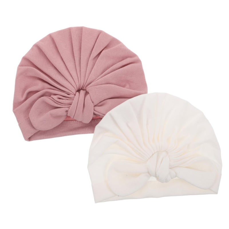 2 Pcs Soft Cotton Turban Headwraps For Baby Girls Newborns Toddlers Bow Knot Beanies Suitable For Daily Wear Nursery And Outdoor - Image 2