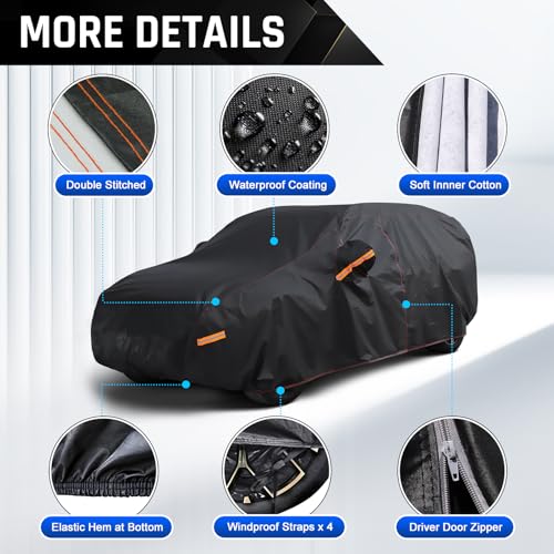 AltoCover 6 Layer Heavy Duty SUV Car Cover Waterproof All Weather Protection with Cotton Liner, Universal Fit BMW X3, Benz GLC, Audi Q5, Nissan Rogue, Cadillac XT5, Chevrolet Equinox, GMC Terrain - Image 4