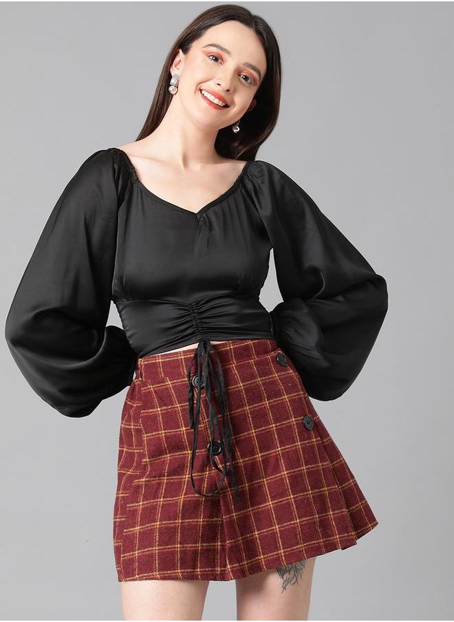 Kotty Solid Ruched Satin Full Sleeves Top by Styli  - Image 1