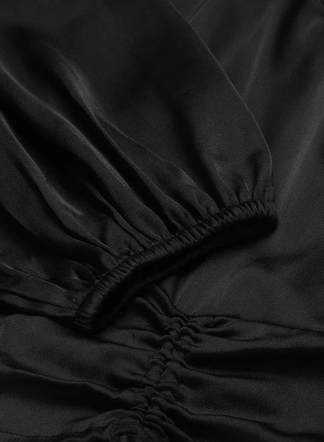 Kotty Kotty Solid Ruched Satin Full Sleeves Top