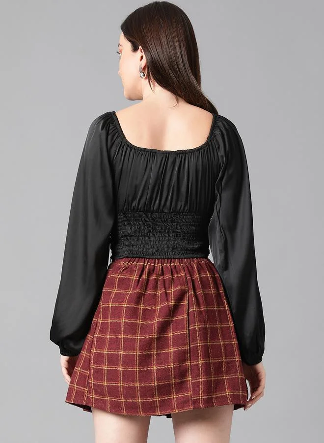 Kotty Kotty Solid Ruched Satin Full Sleeves Top