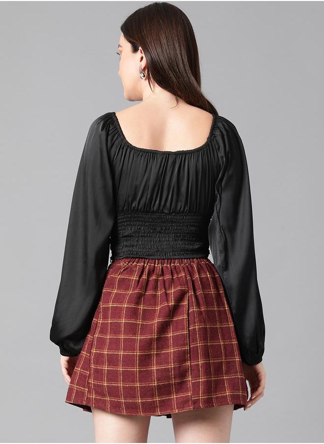 Kotty Solid Ruched Satin Full Sleeves Top by Styli  - Image 5