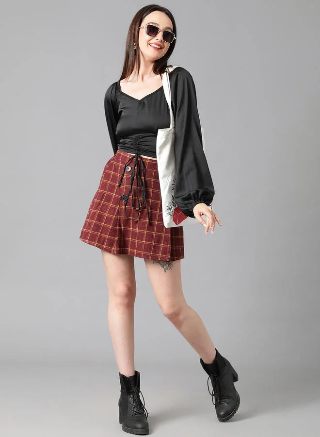 Kotty Kotty Solid Ruched Satin Full Sleeves Top