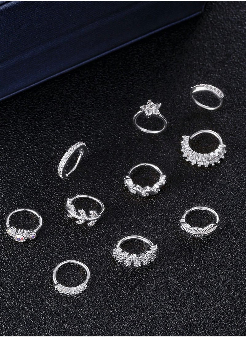 SYOSI Nose Ring Hoop, Zircon Nose Ring Jewelry Decoration, Paved Mosaic Feather Cartilage Earrings Pierced 20G Nose Rings for Men and Women (10 Pcs, Silver)  - Image 5