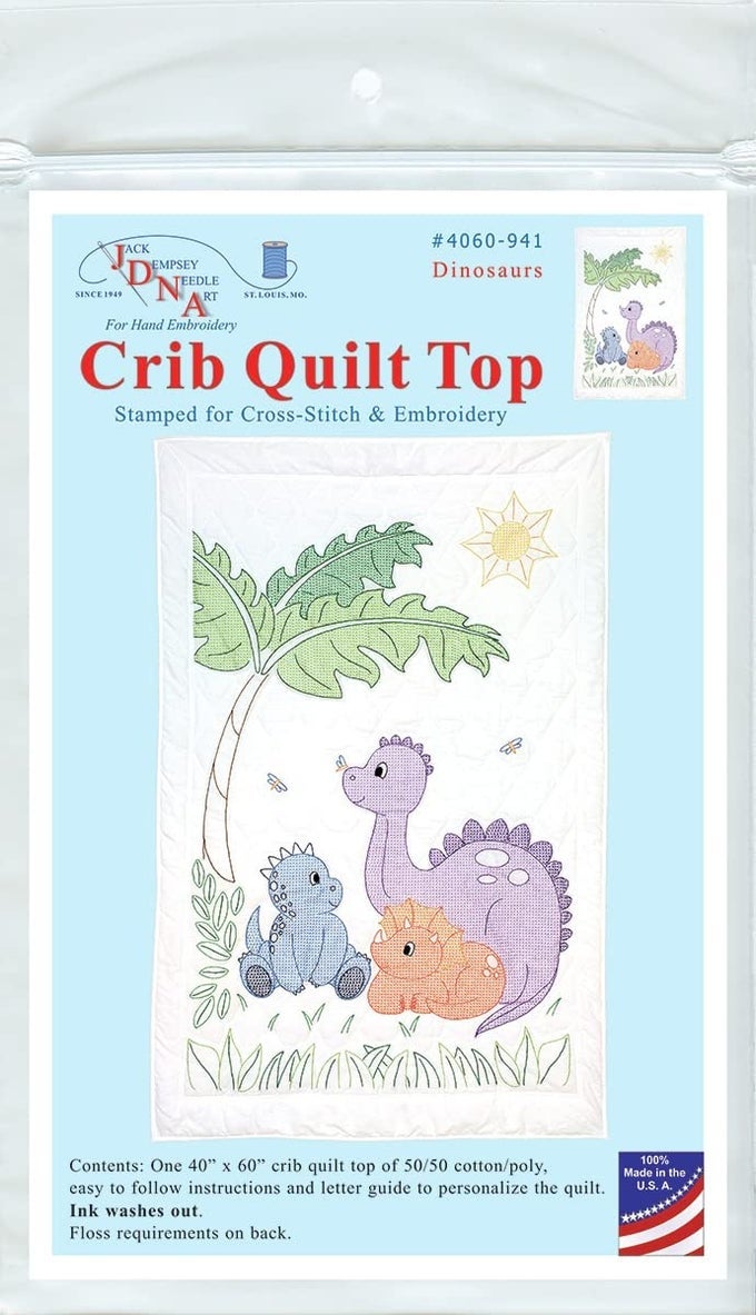 DINOSAURS CRIB QUILT TOPWHITE40 X 60
