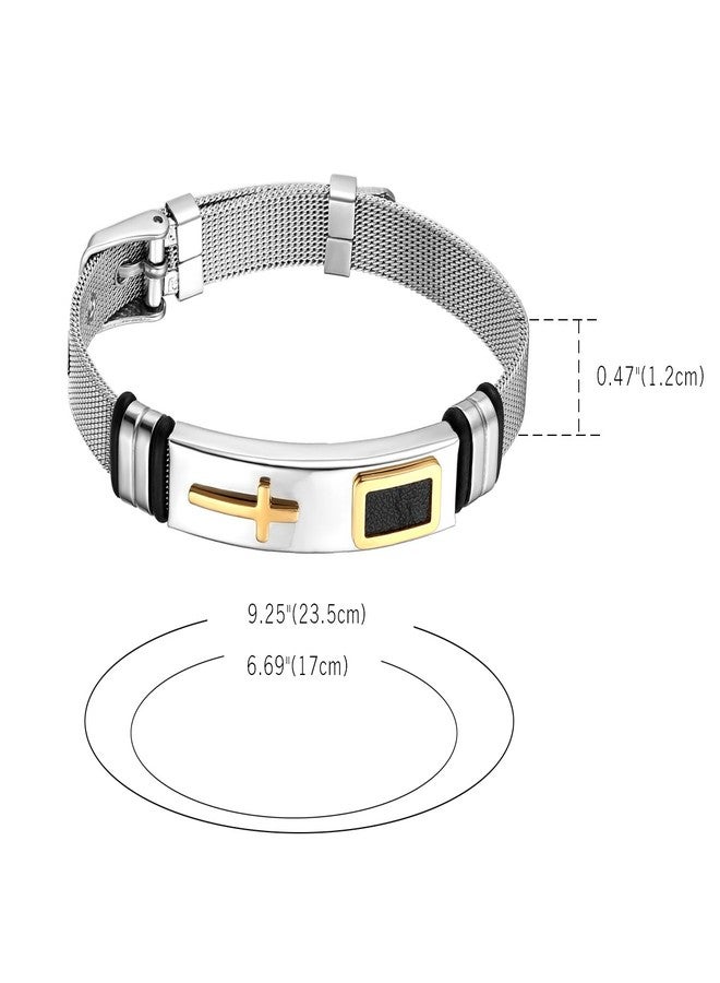 Oidea Unisex Stainless Steel Mesh Strap Cross Charm Bangle Bracelet,Size Adjustable,Gold,fit for 6-8 Inch Wrist - Image 4