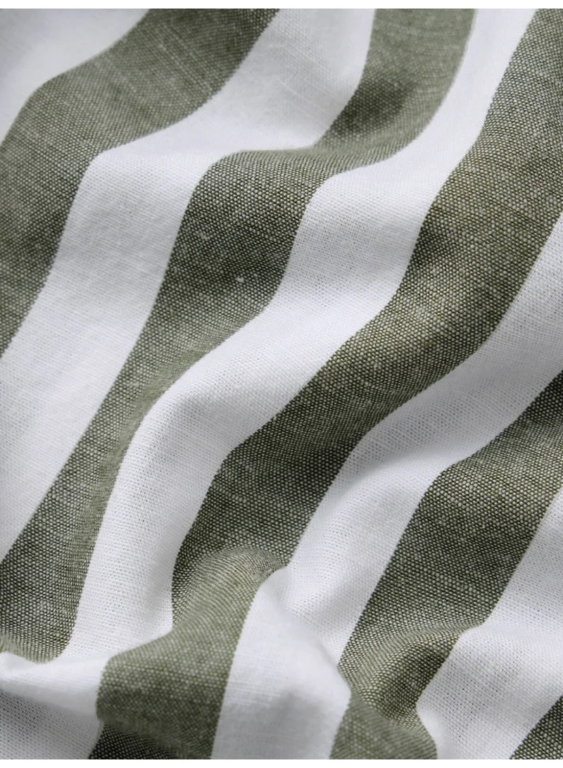 The Souled Store  The Souled Store: Ashen Men and Boys Long Sleeve Spread Collar Green Striped Cotton Linen Regular Shirt  | Best Price UAE