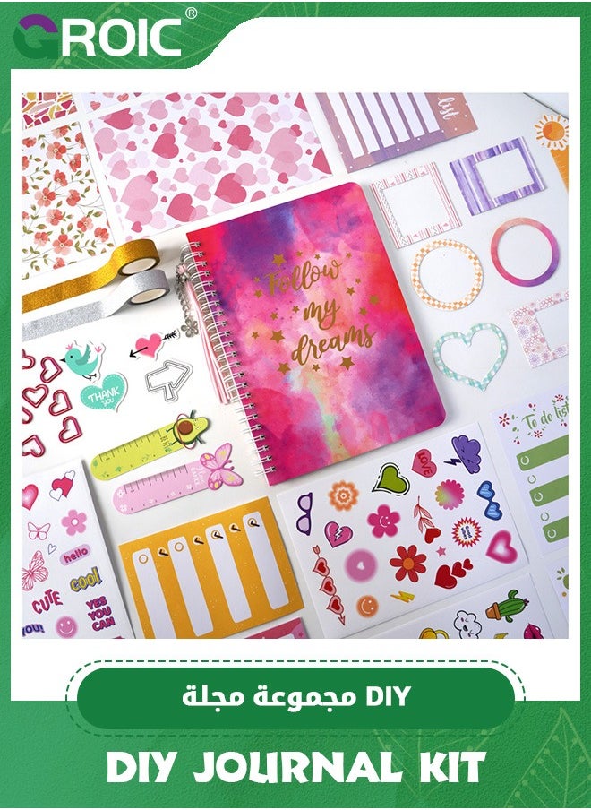 GROIC DIY Journal Set for Kids,100PCS+ Personalized Diary, Kids Scrapbook Kit, DIY Journal Kit,Art Supplies Stationary Scrapbook Diary Set, Journaling Kit Crafts (Pink)  - Image 4