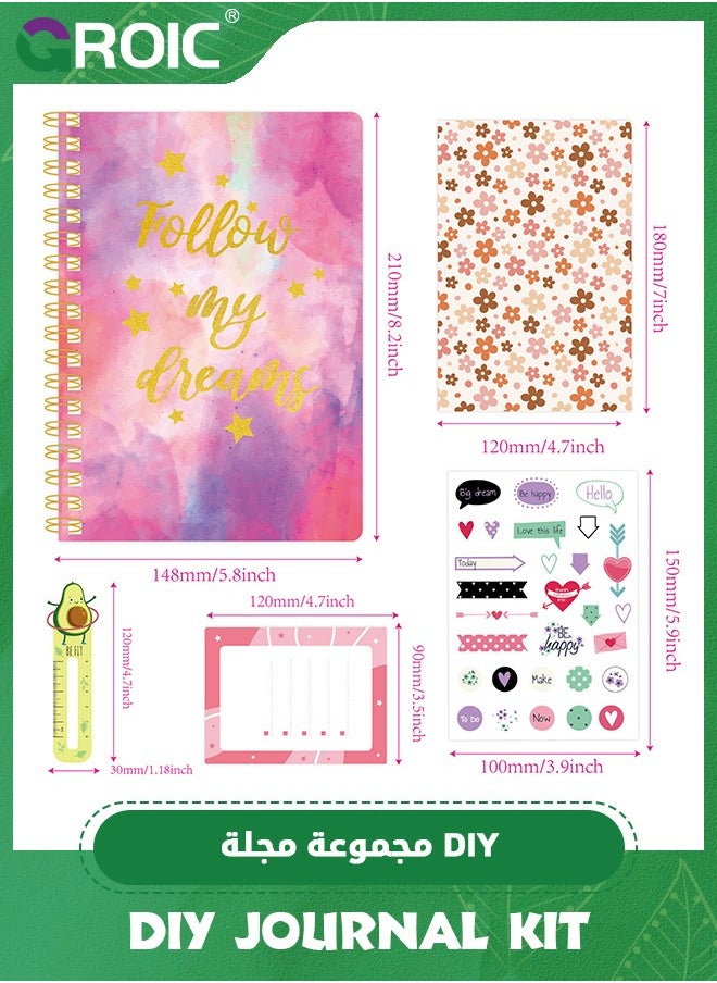 GROIC DIY Journal Set for Kids,100PCS+ Personalized Diary, Kids Scrapbook Kit, DIY Journal Kit,Art Supplies Stationary Scrapbook Diary Set, Journaling Kit Crafts (Pink)  - Image 2