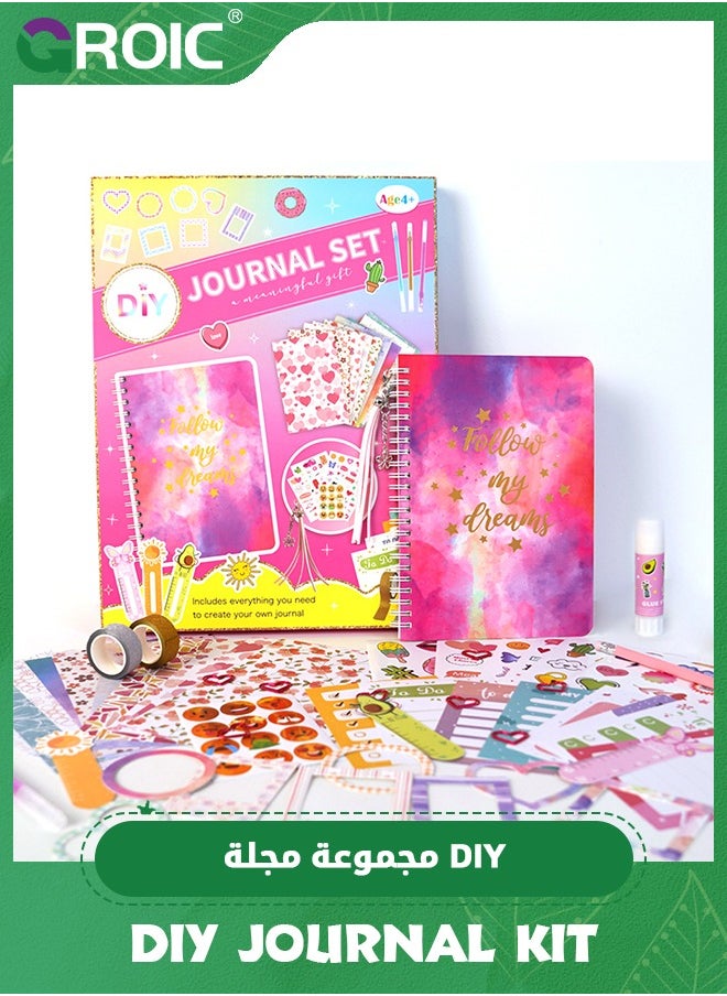 GROIC DIY Journal Set for Kids,100PCS+ Personalized Diary, Kids Scrapbook Kit, DIY Journal Kit,Art Supplies Stationary Scrapbook Diary Set, Journaling Kit Crafts (Pink)  - Image 3