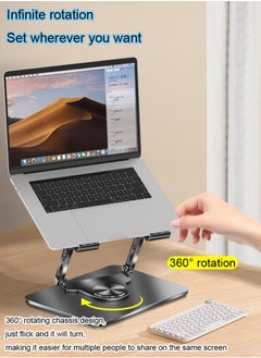 MissTiara Adjustable Computer Stand with 360 Rotating Base, Ergonimic Foldable Laptop Riser for Desk Compatible with MacBook Pro Air Notebook up to 16 Inches, Silver  - Image 2