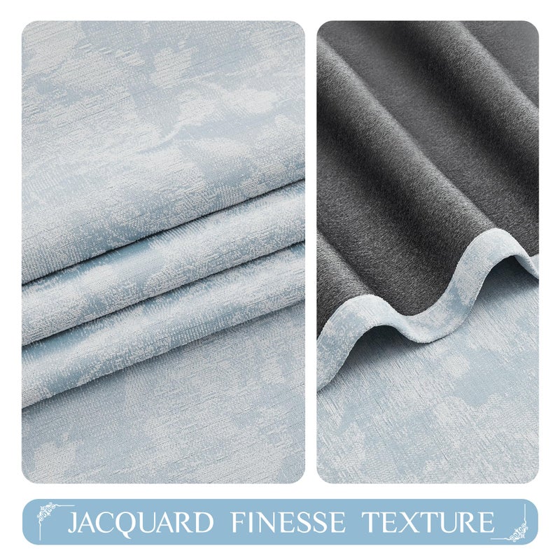 Beauoop Blue Floral Jacquard Blackout Curtains 90 Inches Long 2 Panels for Bedroom Living Room Chenille Flower Room Darkening Thermal Insulated Soundproof Grommet Window Treatments Drapes, 52x90 - Image 3