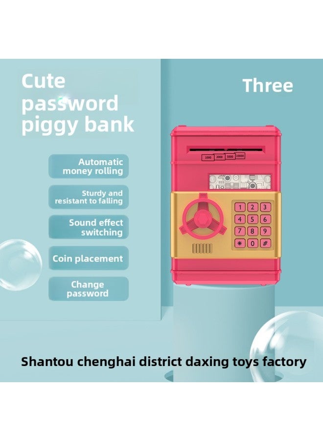 Special Gift For Children Password Cash Machine Atm Automatic Roll Money Piggy Bank Coin Piggy Bank Toy-Color:Rose Red Piggy Bank - Image 1