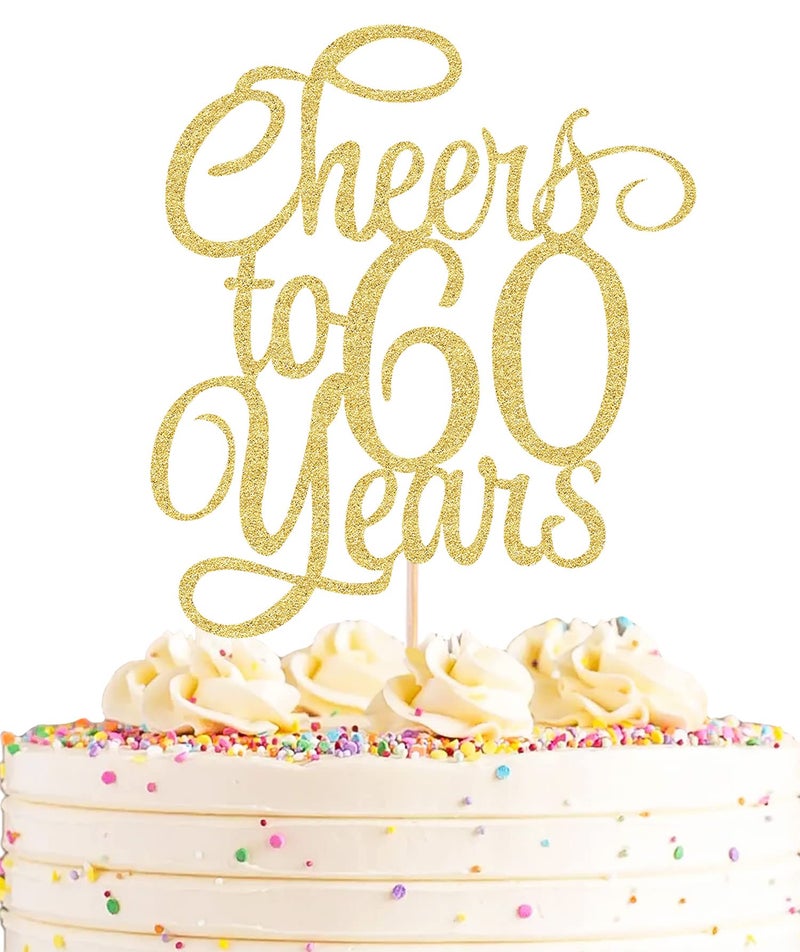 AHAORAY Cheers to 60 Years Cake Topper Gold Glitter 60th Birthday Cake Decorating Supplies Perfect for Wedding Anniversary or Birthday Party Decorations Photo Booth Props - Image 2