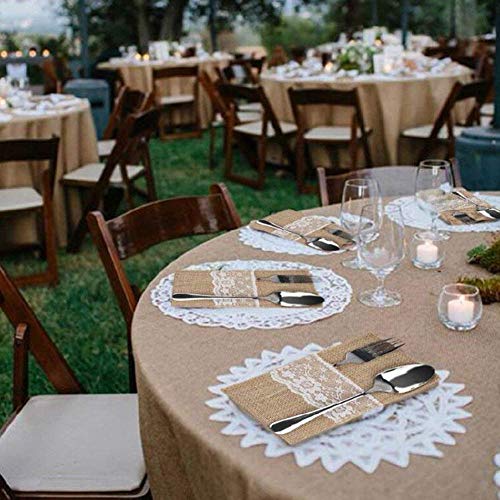 Bodosac Awtlife 60 Packs Xmas Burlap Lace Utensil Holders Silverware Cutlery Pouch Knifes Forks Bag for Vintage Wedding - Image 5
