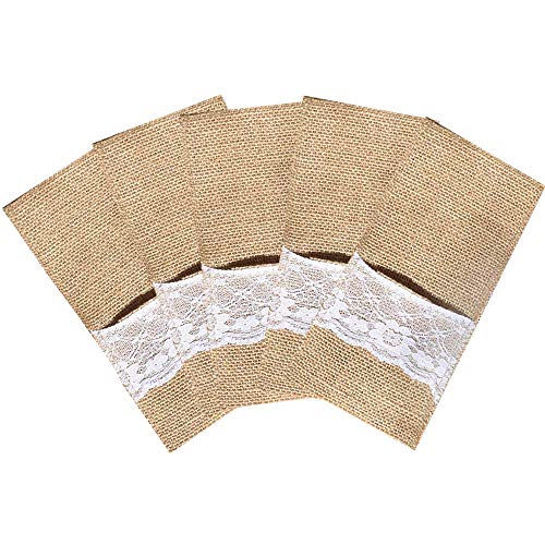 Bodosac Awtlife 60 Packs Xmas Burlap Lace Utensil Holders Silverware Cutlery Pouch Knifes Forks Bag for Vintage Wedding - Image 4