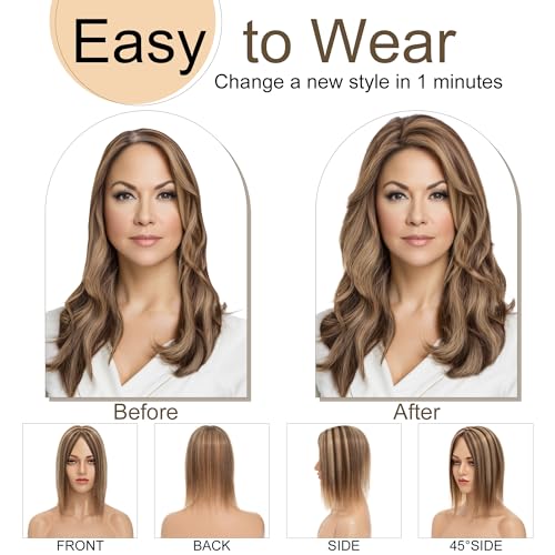 SEGO Hair Toppers for Women Real Human Hair No Bangs, 130% Density 10 * 12CM Silk Base Remy Clip in Top Wiglet Hairpieces Add Volume-6 Inch 4P27 Medium Brown&Dark Blonde - Image 5