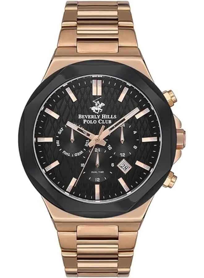 بيفرلي هيلز بولو كلوب Beverly Hills Polo Club Men's JP25 Movement Watch, Multi Function Display and Metal Strap - BP3361X.450, Rose Gold