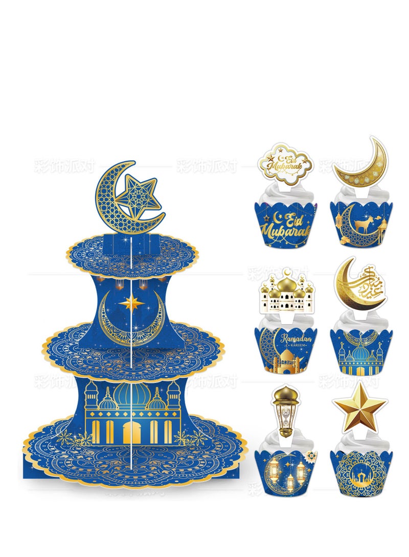 Latest Moon Festival 3-Tier Paper Cake Stand Ramadan Party Cake Tower Decoration Middle Eastern Moon Festival Party Essential - Image 1