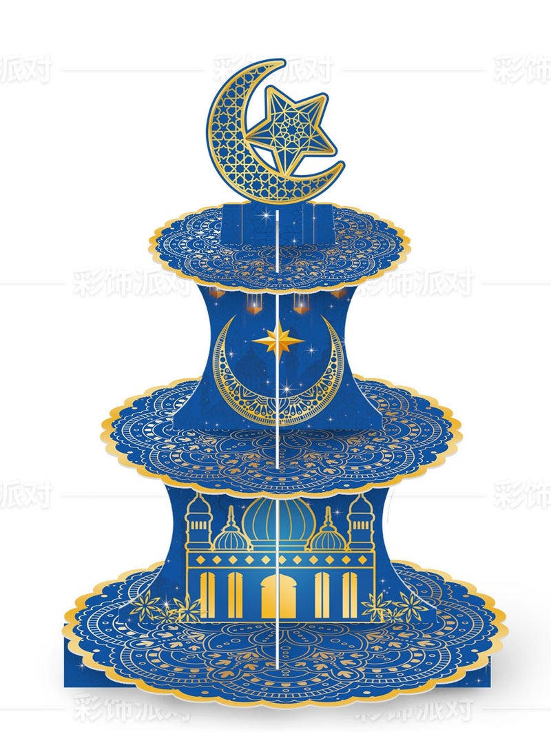 Latest Moon Festival 3-Tier Paper Cake Stand Ramadan Party Cake Tower Decoration Middle Eastern Moon Festival Party Essential - Image 2