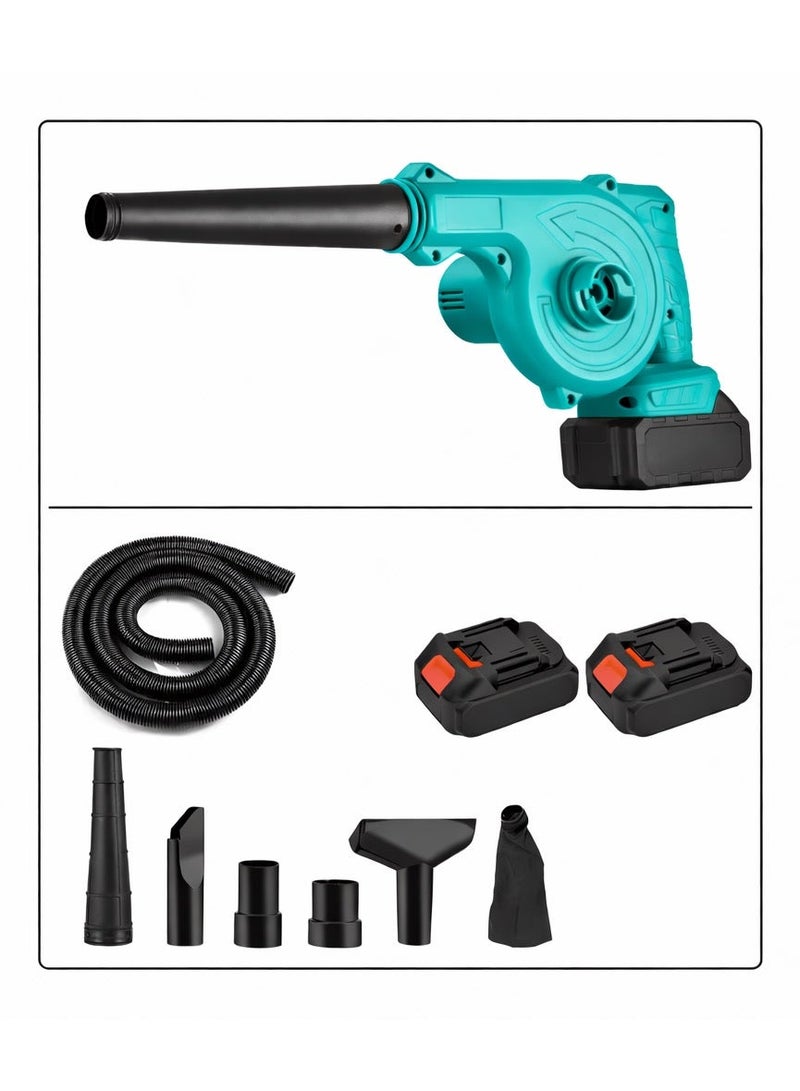 منفاخ هواء لاسلكي مع بطاريتين قابلتين للشحن، ملحقات متعددة، بلور قوي لتنظيف الغبار وداخل السيارة والأوراق