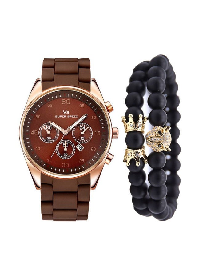 NIBEMINENT men 3-Piece Set Quartz Bracelet Business Wrist Watch Accessories 7228 