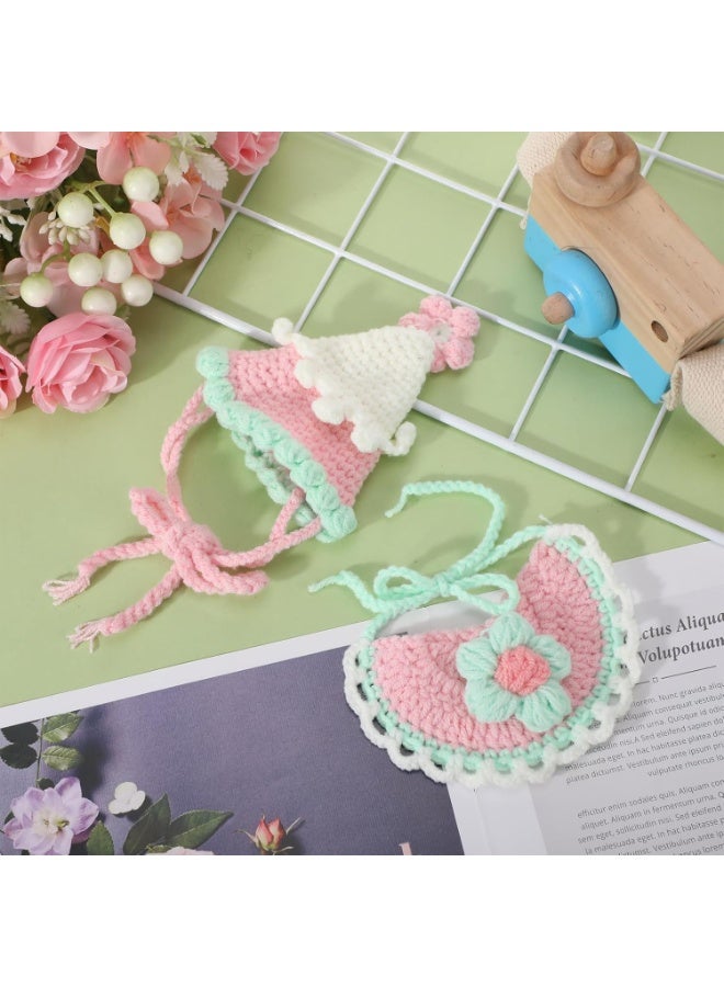 SYOSI Cute Cat Birthday Costume, Knit Cat Birthday Hat & Bandana Set, Adjustable Bib & Soft Kitten Headwear for Cats, Puppies, Small Dogs, Animal Birthday Celebration Accessories (2 PCS, Pink) - Image 2