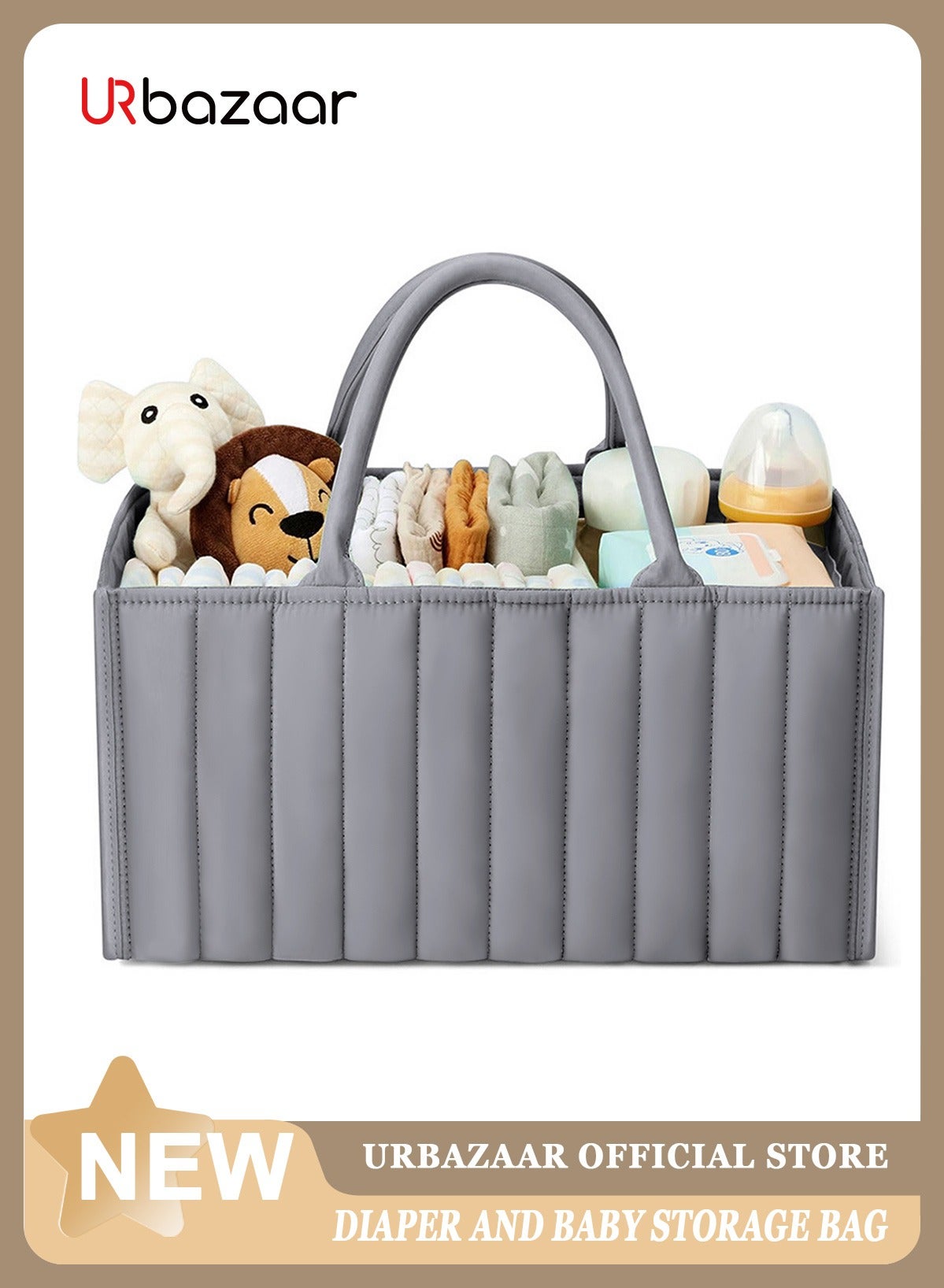 URbazaar Baby Diaper Caddy Organizer, Stylish Nursery Storage Basket - Gift for Baby Shower, Baby Registry Must Have, Newborn Essentials - Baby Caddy Organizer for Diaper Station (Gray)