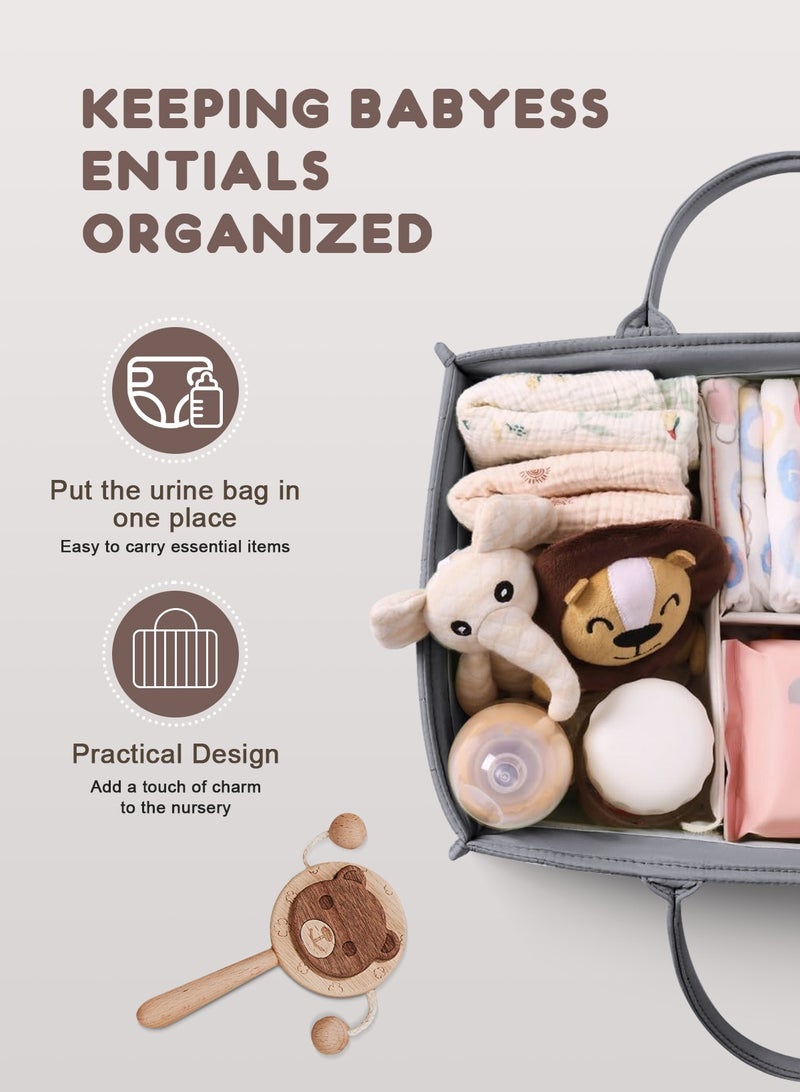 URbazaar Baby Diaper Caddy Organizer, Stylish Nursery Storage Basket - Gift for Baby Shower, Baby Registry Must Have, Newborn Essentials - Baby Caddy Organizer for Diaper Station (Gray)  - Image 2