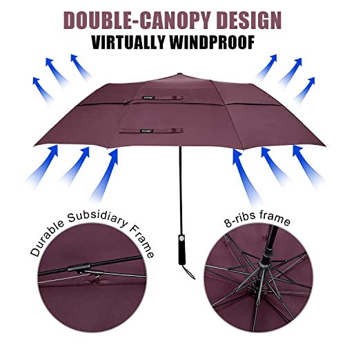 G4Free 62 Inch Portable Golf Umbrella Large Oversize Double Canopy Vented Windproof Waterproof Automatic Open Stick Umbrellas for Men and Women(Wine Red) - Image 5