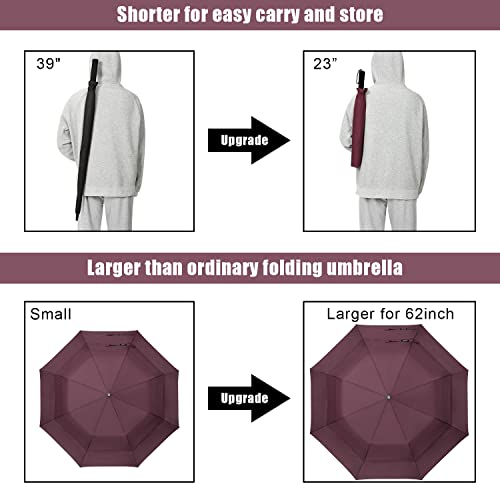 G4Free 62 Inch Portable Golf Umbrella Large Oversize Double Canopy Vented Windproof Waterproof Automatic Open Stick Umbrellas for Men and Women(Wine Red) - Image 2