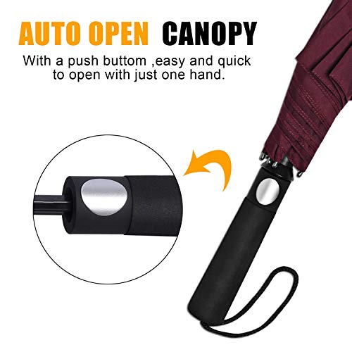 G4Free 62 Inch Portable Golf Umbrella Large Oversize Double Canopy Vented Windproof Waterproof Automatic Open Stick Umbrellas for Men and Women(Wine Red) - Image 3