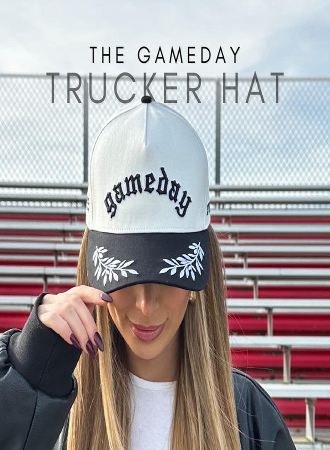 Citrusy Boutique Vintage Trucker Hat | Country Cowboy Cute Preppy Retro Western Trucker Hats | Men Women Trendy Snapback | Tan Red Green Black (Gameday | Black) - Image 4