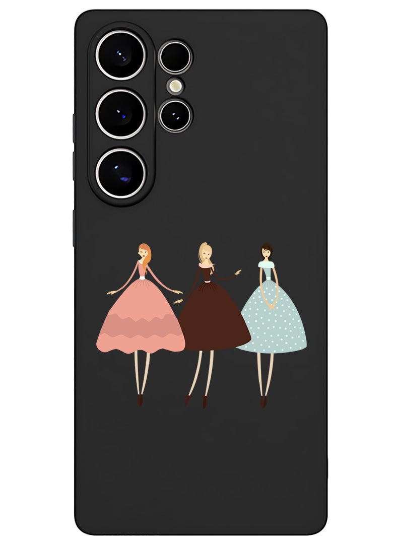 Theodor Protective Slim Fit Case Liquid Silicone Cover with Full Body Protection Anti-Scratch Shockproof Case For Samsung Galaxy S25 Ultra (Black) - Pretty Girls Illustration - Image 1