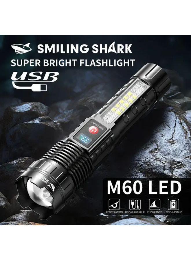 SD 5344A Rechargeable Shark Flashlight High Lumen Zoomable LED 6 Modes Blue Light ABS Torch - Image 2
