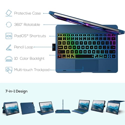 typecase Touch Keyboard Case for iPad Air 11-inch(M4/M3/M2, 2026/2025/2024) & iPad Pro 11(4th/3rd/2nd/1st Gen),Multi-Touch Trackpad,11-Color Backlight,360°Rotatable for iPad Air 5/4th Gen,Pacific Blue - Image 4