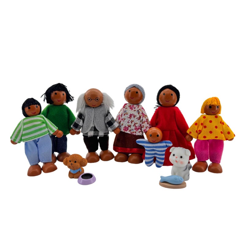 HYSTYLE 12 Pieces Wooden Dollhouse Family Set with Dog Cat Mini People Figures Dollhouse Dolls Wooden Doll Family Pretend Play Figures Accessories for Pretend Dollhouse (Style 3) - Image 1
